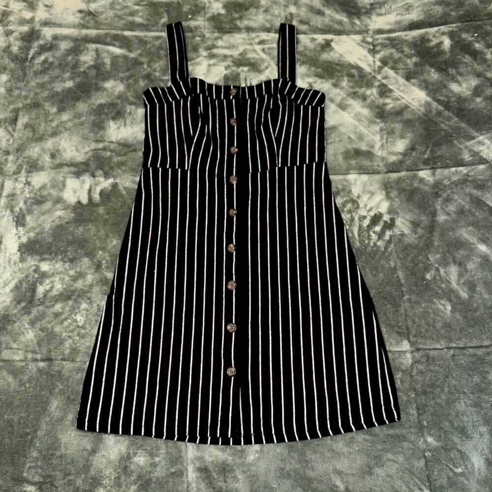 Hollister A‑Line Mini Sundress Womens Small Black White Pinstripe Button Front